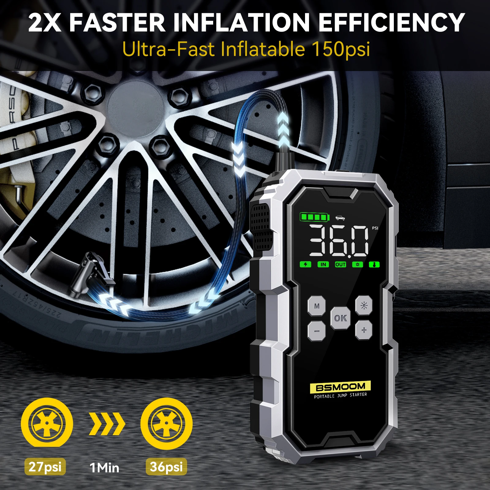 Portable Car Jump Starter with 21800mAh Battery, Air Compressor, and LCD Display - View 5