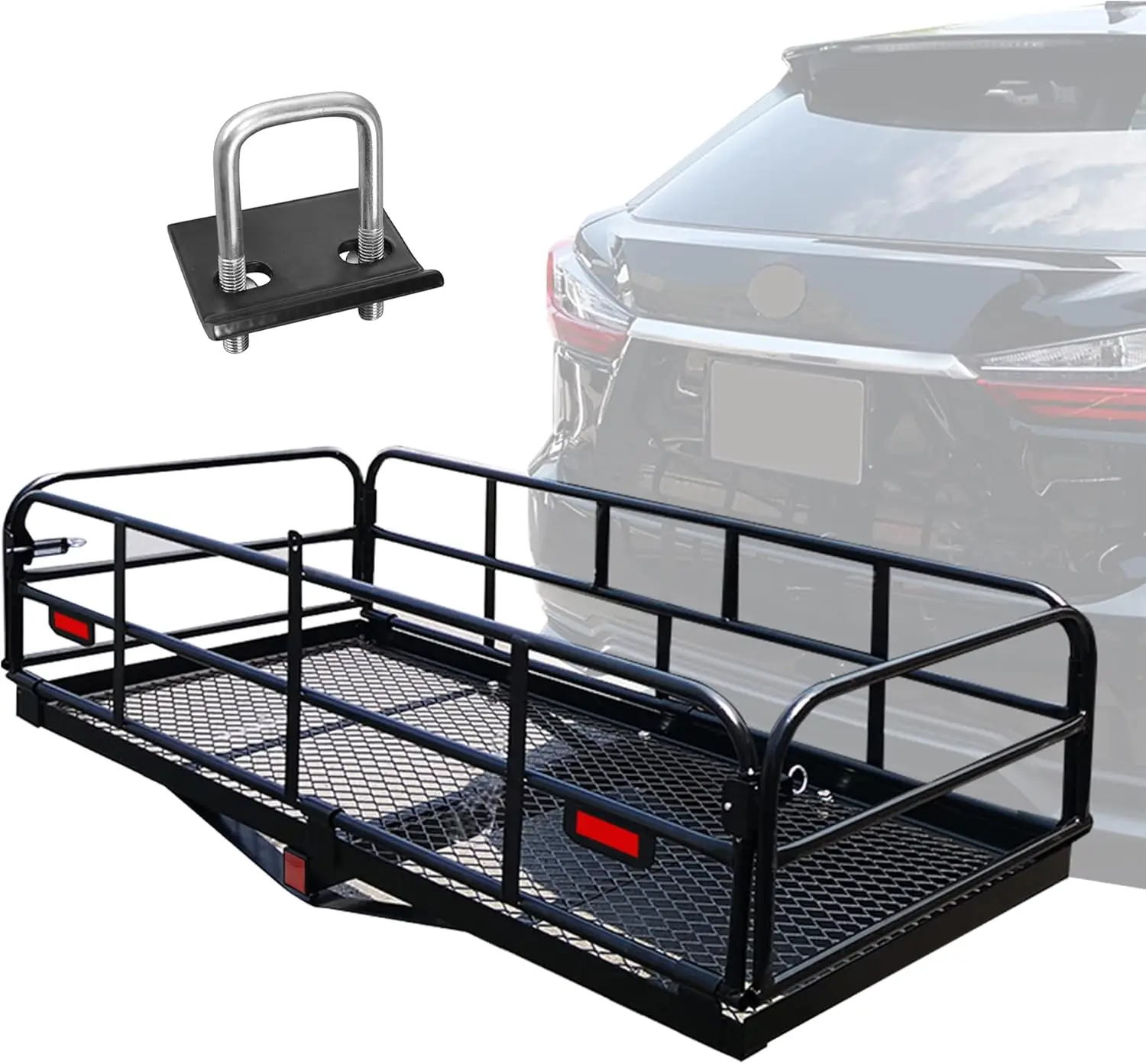 500Lbs Heavy Duty Hitch Mount Cargo Carrier 60"x 24" x 14.4" Folding Cargo Rack Rear Luggage Basket Fits 2" Receiver for Car SUV