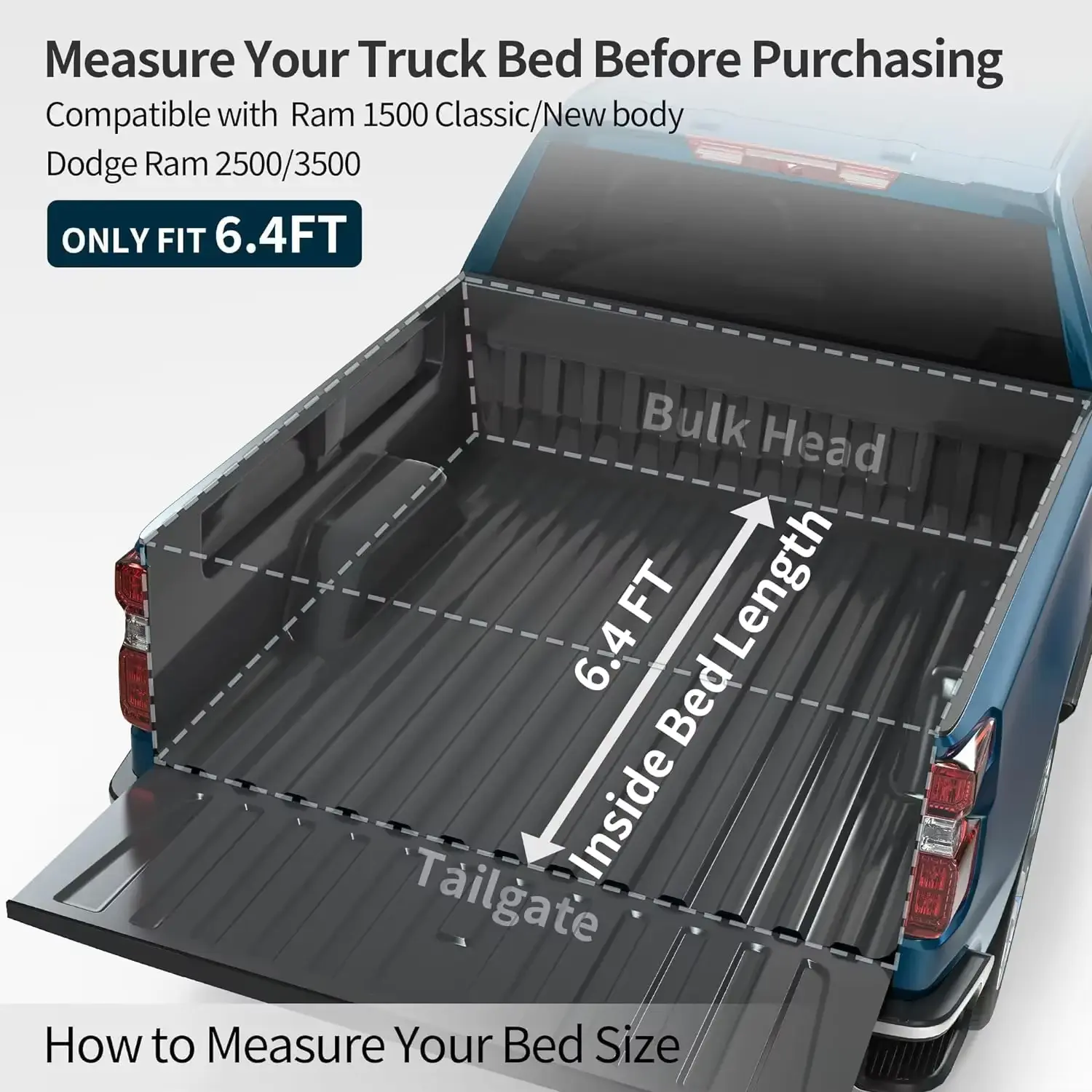 Truck Bed Cover / Tonneau Cover Compatible with 2002-2024 Dodge Ram 1500 (6.4 Feet Bed) - View 6