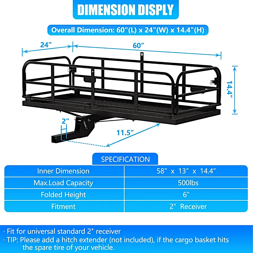 Hitch Cargo Carrier – Heavy Duty 500 Lbs Capacity  |  Owleys - View 3