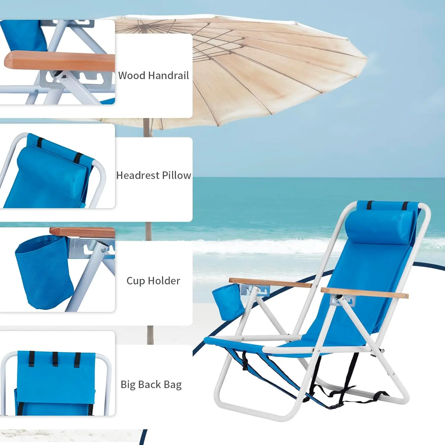 2-Pack Foldable Beach Chairs with Cup Holders  |  Owleys - View 3