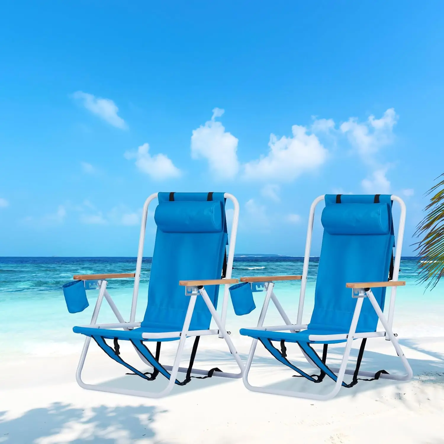 2-Pack Foldable Beach Chairs with Cup Holders  |  Owleys - View 6