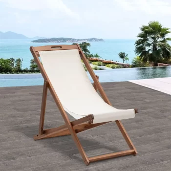 Wooden Patio Recliner Set – 2-Piece Beach Sling C…