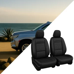 Chevy Tahoe Seat Covers (2015-2026) – Front Seat Custom Fit, Premium Eco-Leather (Black)  |  Owleys
