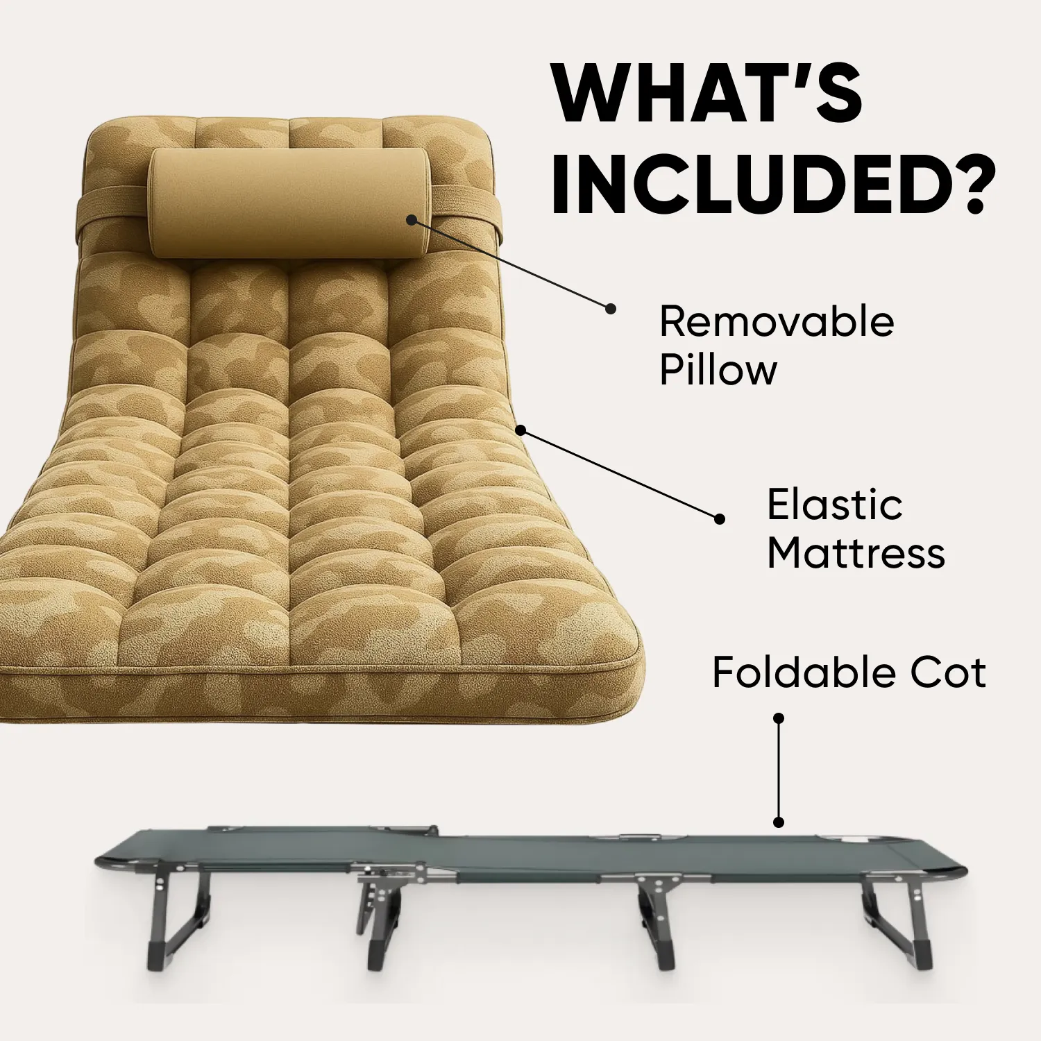 Sleeping Cot with Mat & Pillow | “Desert Camo” by Owleys - View 4