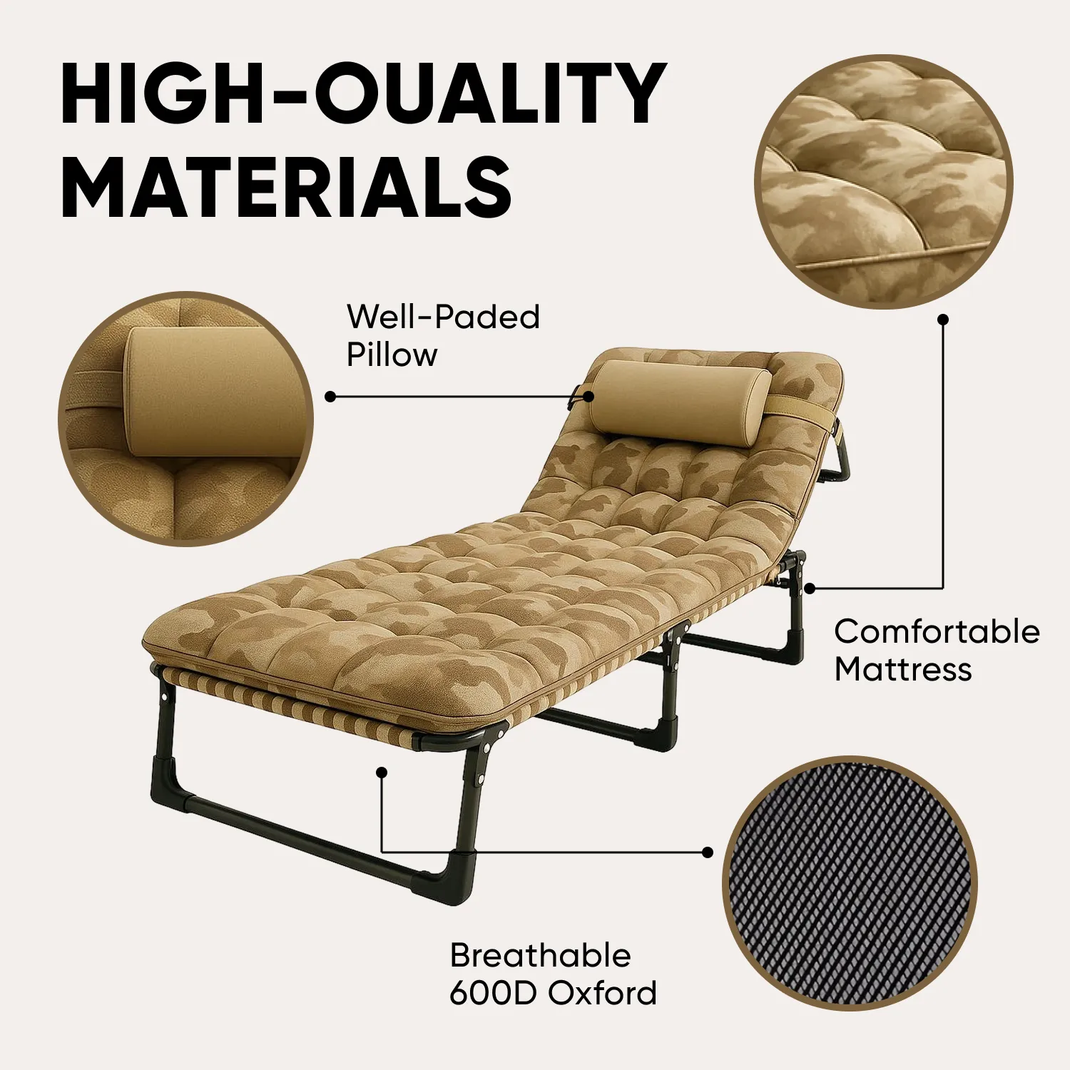 Sleeping Cot with Mat & Pillow | “Desert Camo” by Owleys - View 3