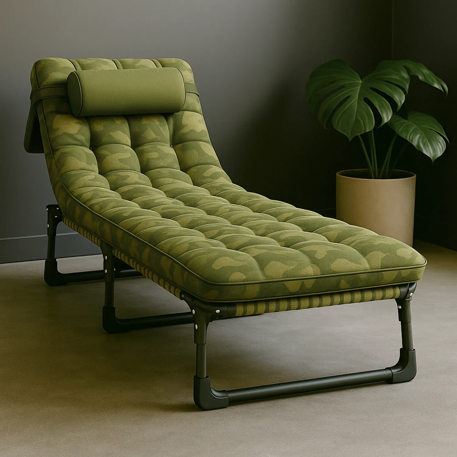 Folding Bed Cot with Mattress | “Green Camo” by Owleys - View 2
