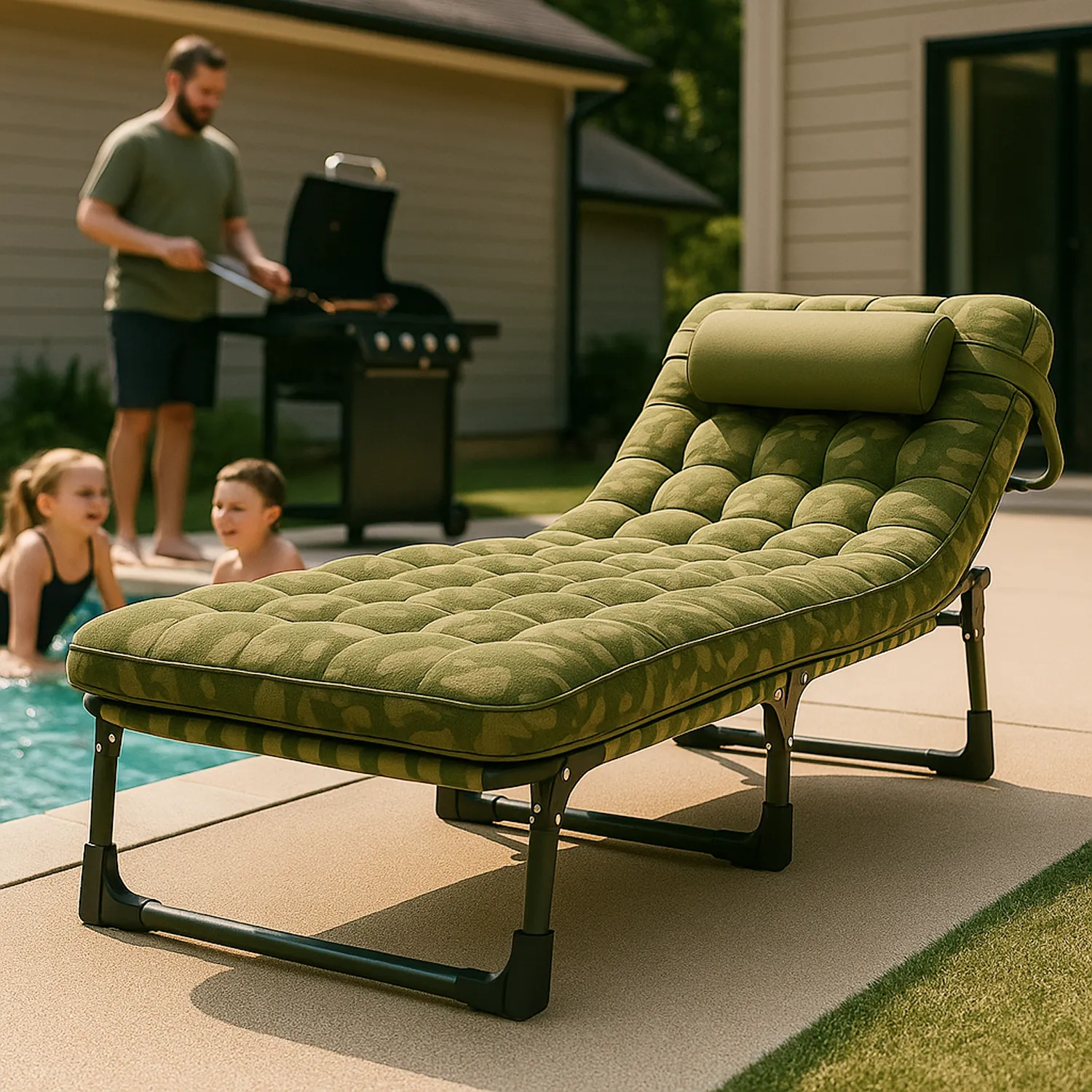 Folding Bed Cot with Mattress | “Green Camo” by Owleys - View 11