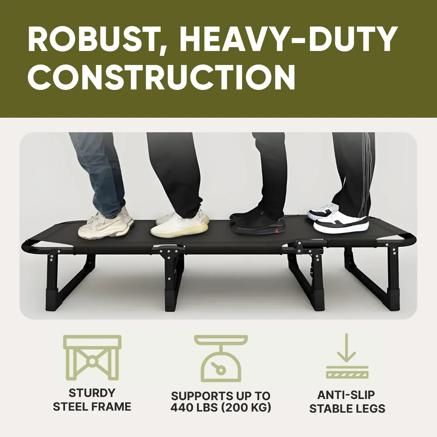 Folding Bed Cot with Mattress | “Green Camo” by Owleys - View 7