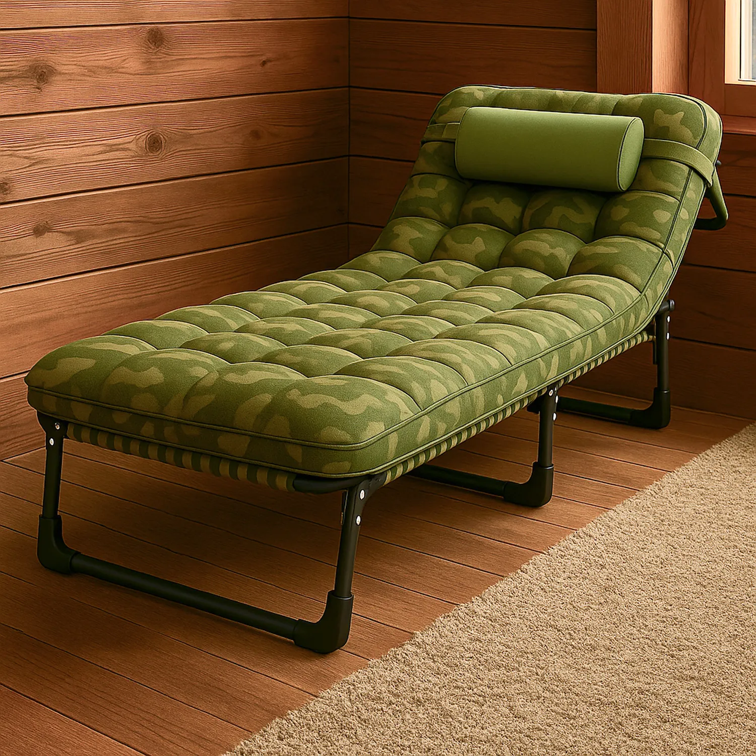 Folding Bed Cot with Mattress | “Green Camo” by Owleys - View 9