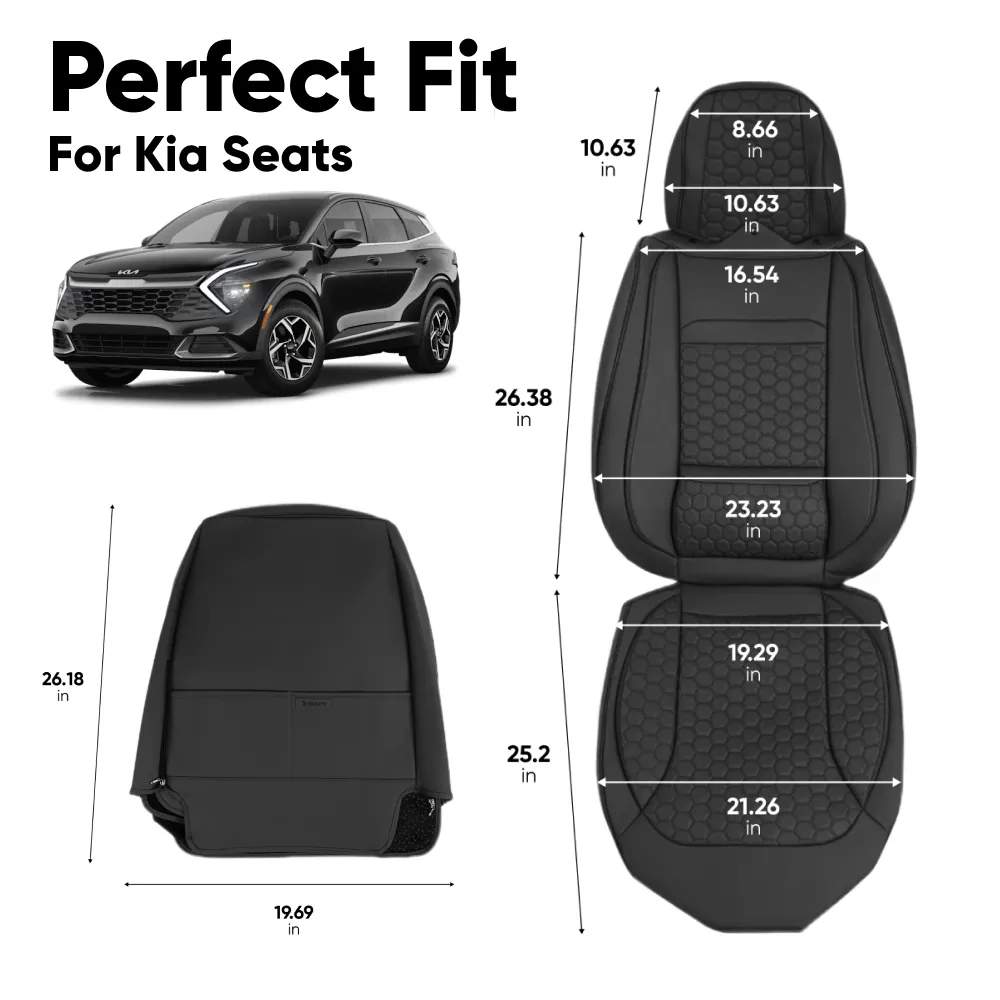Kia Seat Covers (2015–2025) – Front Seat Custom Fit, Soft Eco-Leather | Owleys - View 3