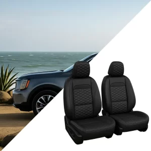 Kia Telluride Seat Covers (2020-2026) – Front Seat Custom Fit, Premium Eco-Leather (Black)  |  Owleys