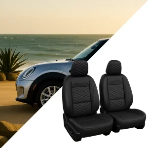 Mini Cooper Seat Covers (2014–2026) – Front Seat Custom Fit, Premium Eco-Leather (Black)  |  Owleys