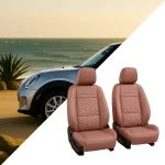 Mini Cooper Seat Covers (2014–2026) – Front Seat Custom Fit, Premium Eco-Leather (Brown)  |  Owleys - View 1