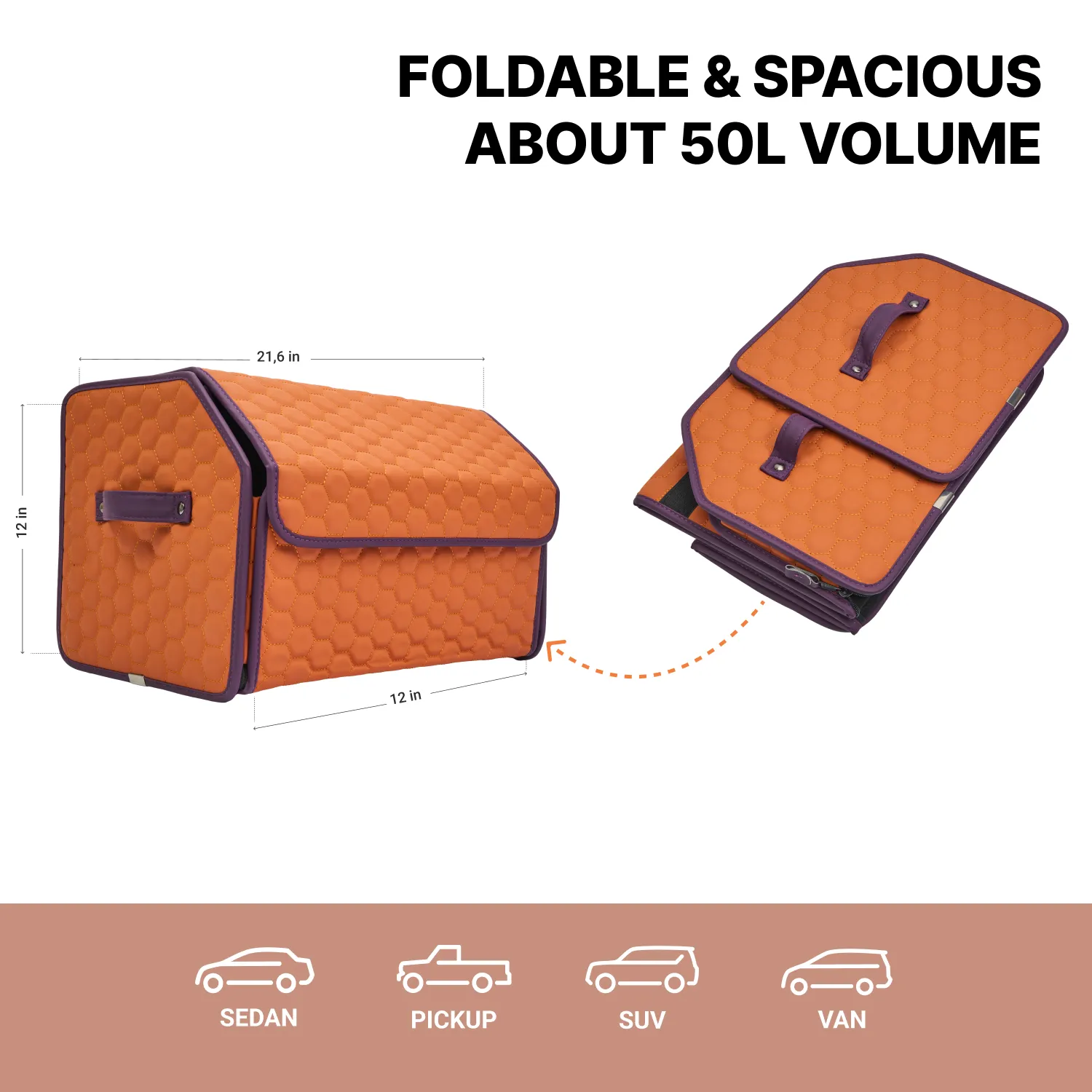 Car Trunk Organizer | Orange “Hexy” by Owleys - View 3