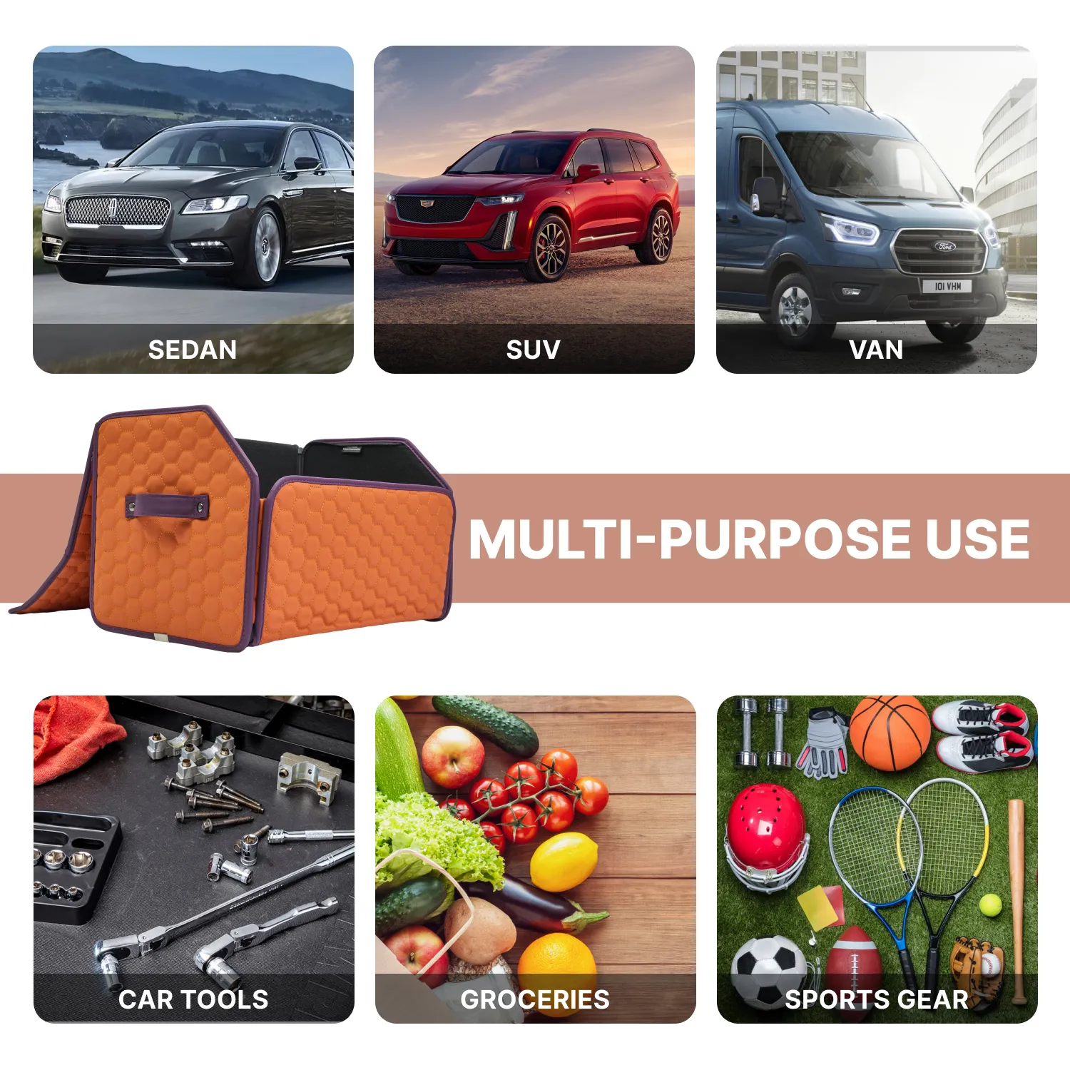 Car Trunk Organizer | Orange “Hexy” by Owleys - View 4