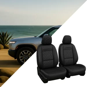 Rivian Seat Covers – Front Seat Custom Fit, Premium Eco-Leather (Black)  |  Owleys