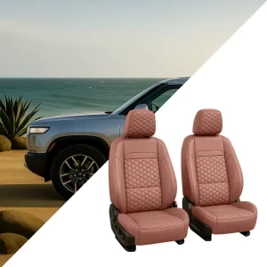 Rivian Seat Covers – Front Seat Custom Fit, Premium Eco-Leather (Brown)  |  Owleys