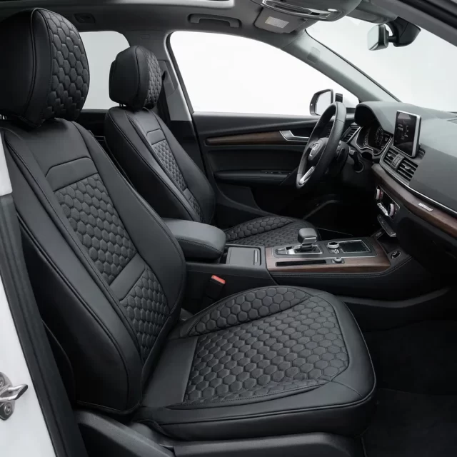 Audi Seat Covers (2017–2026) – Front Seat Custom Fit, Premium Eco-Leather (Black)  |  Owleys