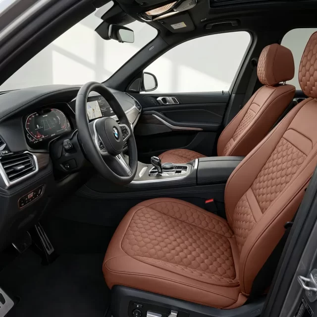 BMW Seat Covers (2014–2026) – Front Seat Custom Fit, Premium Eco-Leather (Brown)  |  Owleys