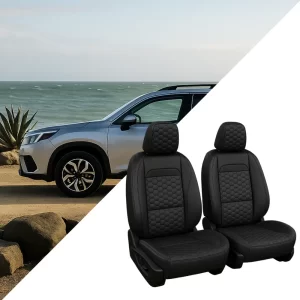 Subaru Forester Seat Covers (2019–2026) – Front Seat Custom Fit, Premium Eco-Leather (Black)  |  Owleys