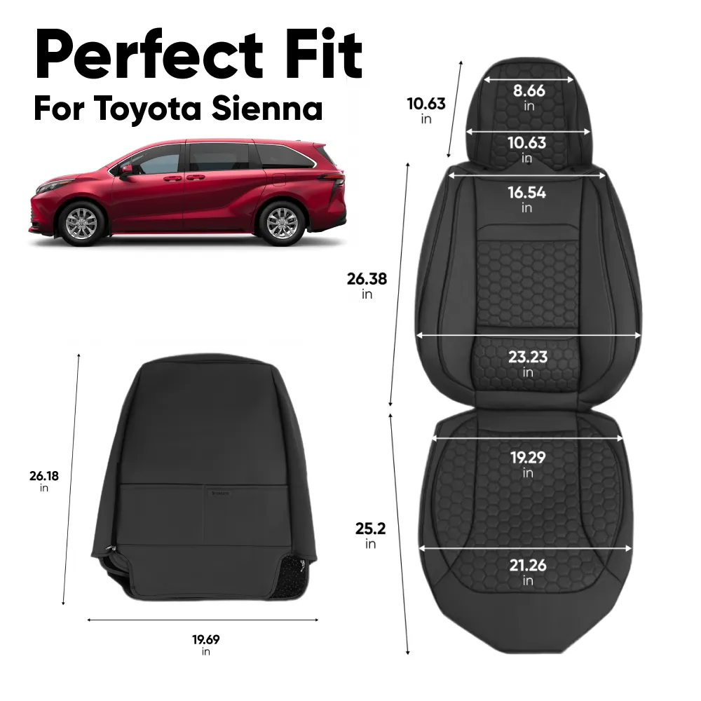 Toyota Sienna Seat Covers (2021–2025) – Front Seat Custom Fit, Premium Eco-Leather  |  Owleys - View 4