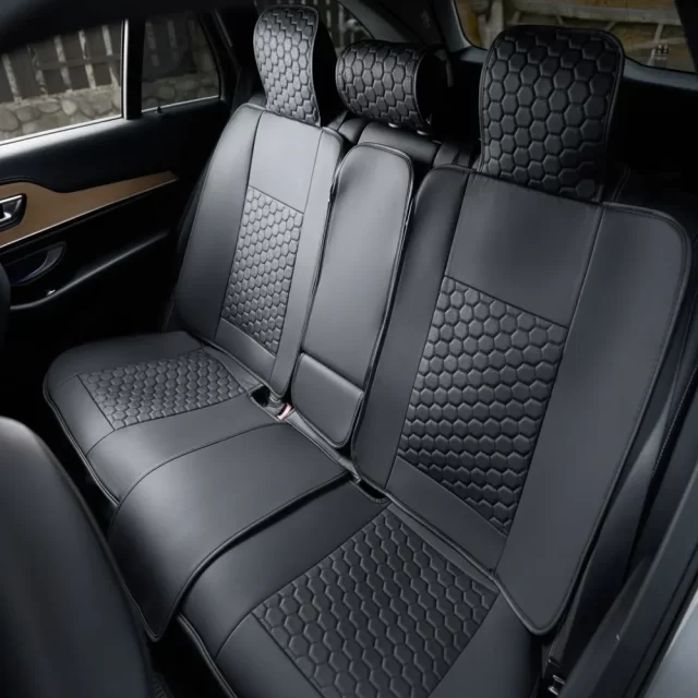 Volvo XC90 Seat Covers (2015-2026) – Back Seat Custom Fit, Premium Eco-Leather (Black)  |  Owleys