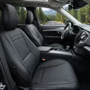 Volvo XC90 Seat Covers (2015-2026) – Front Seat Custom Fit, Premium Eco-Leather (Black)  |  Owleys