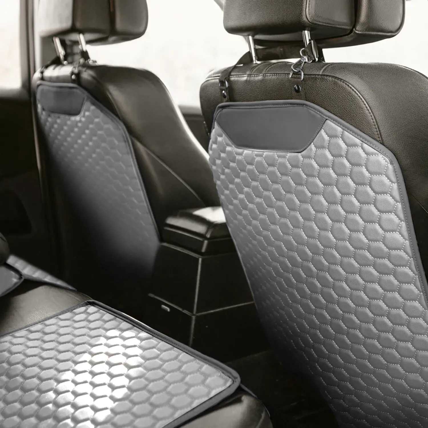 Car Seat Back Protector, Car Kick Mat | Gray “Hexy” by Owleys - View 11