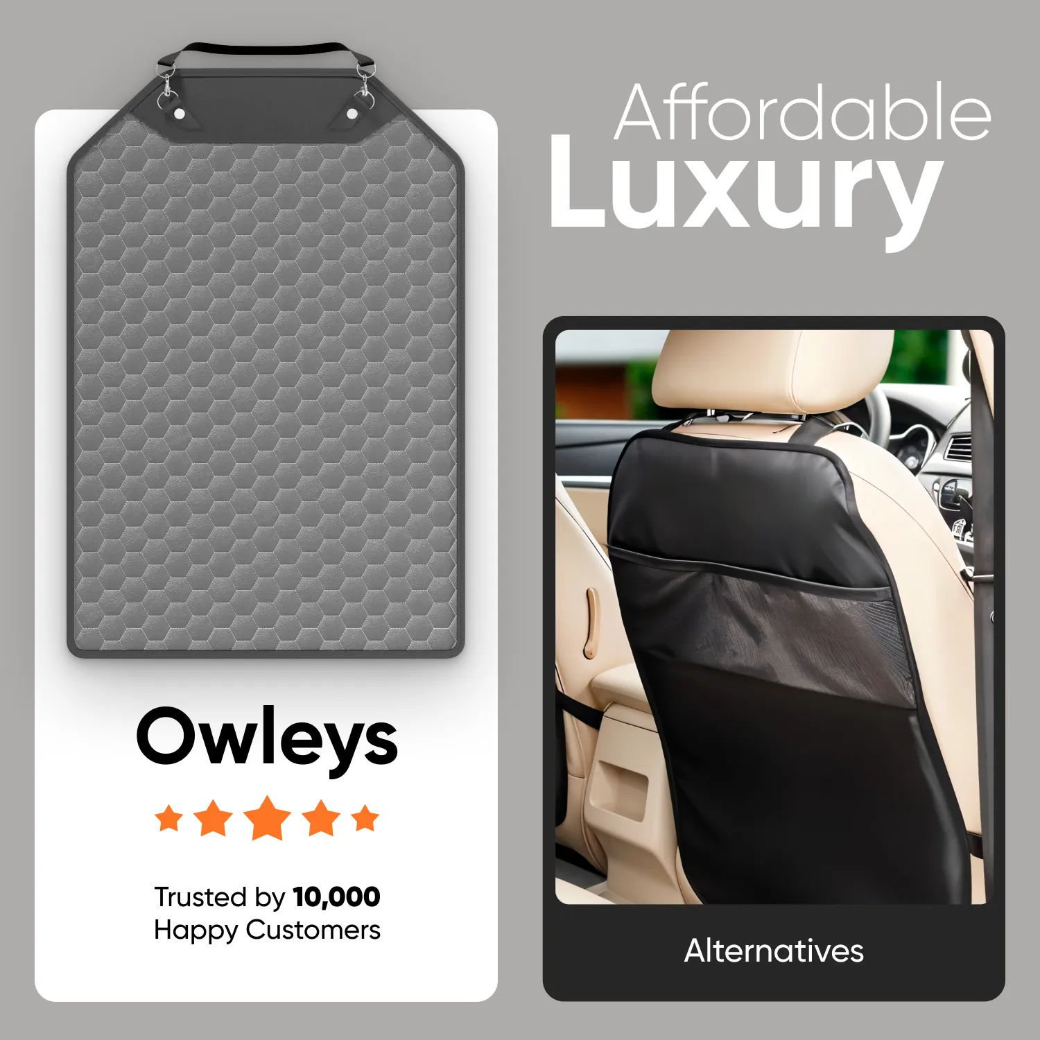 Car Seat Back Protector, Car Kick Mat | Gray “Hexy” by Owleys - View 8