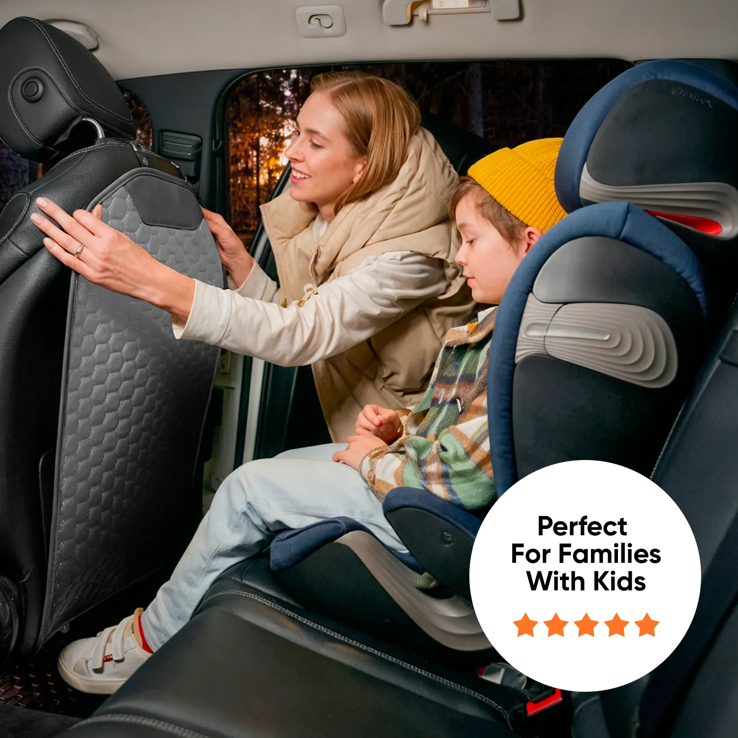 Car Seat Back Protector, Car Kick Mat | Gray “Hexy” by Owleys - View 10