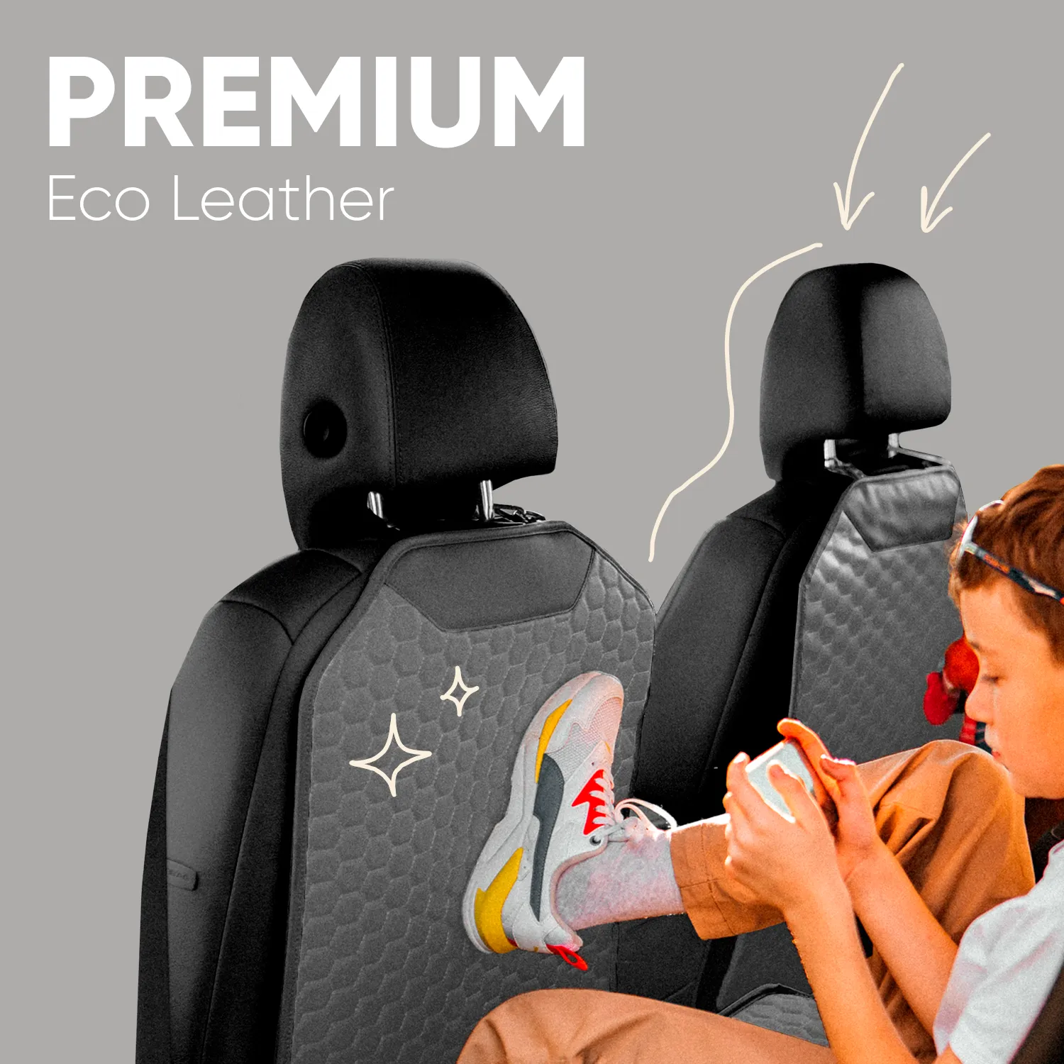 Car Seat Back Protector, Car Kick Mat | Gray “Hexy” by Owleys - View 2