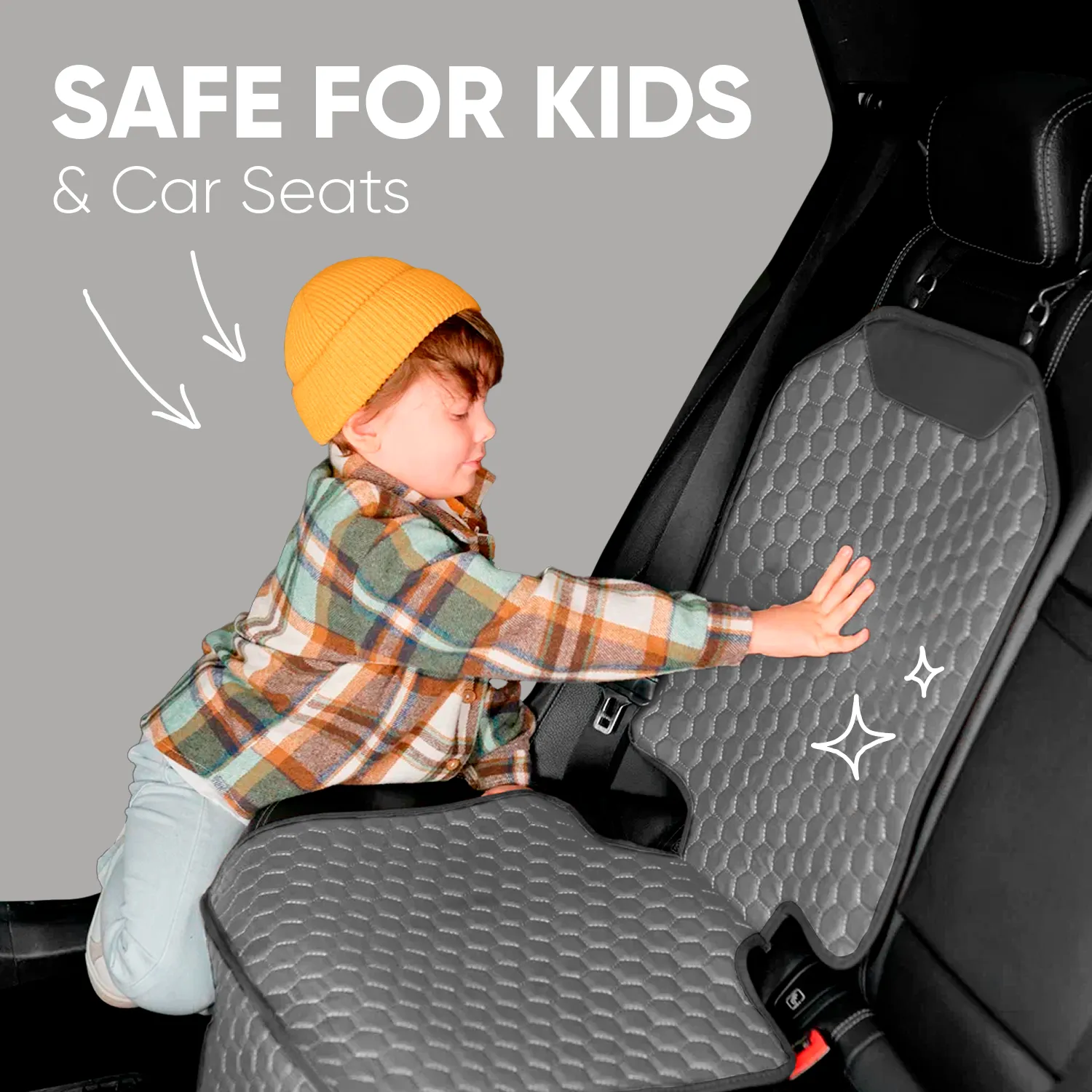 Car Seat Protector Mat | Gray “Hexy” by Owleys - View 10