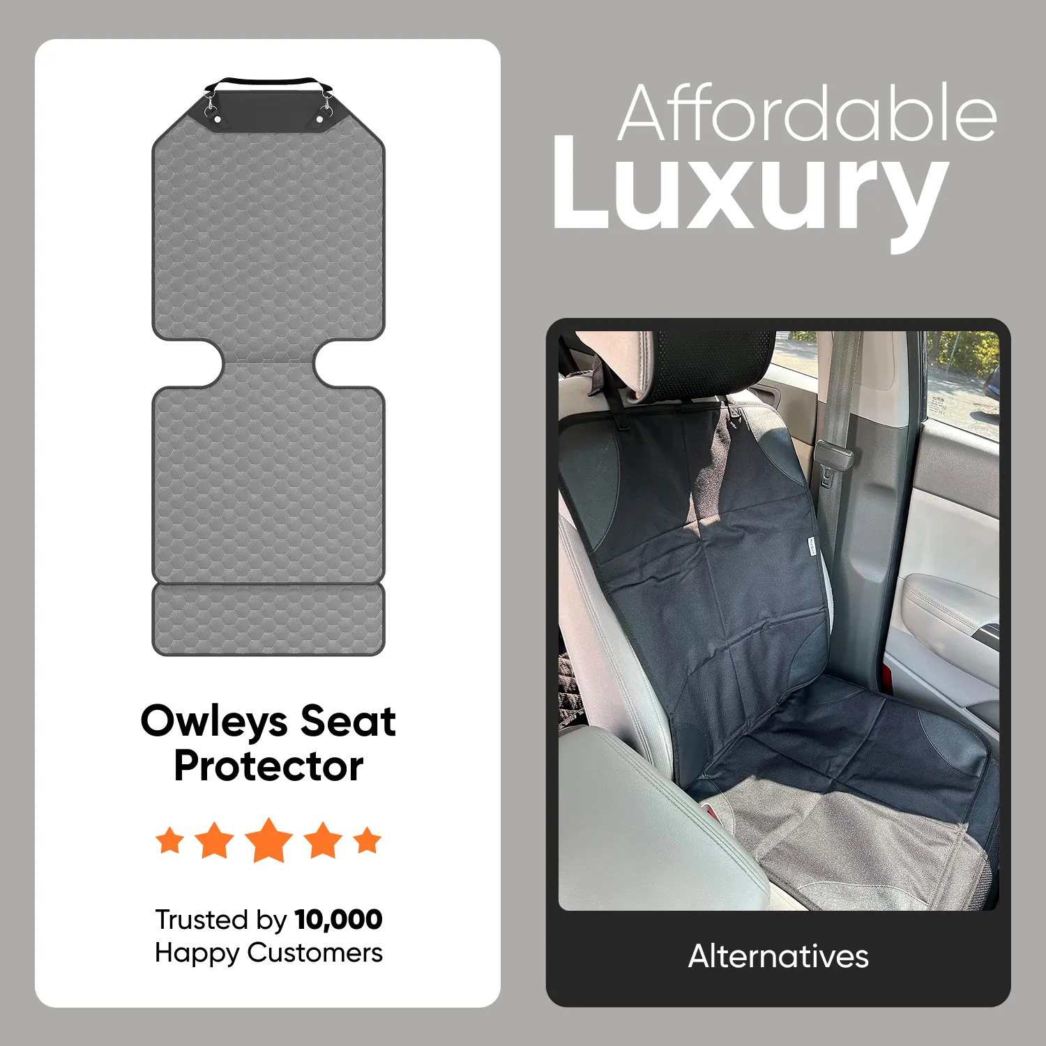Car Seat Protector Mat | Gray “Hexy” by Owleys - View 8