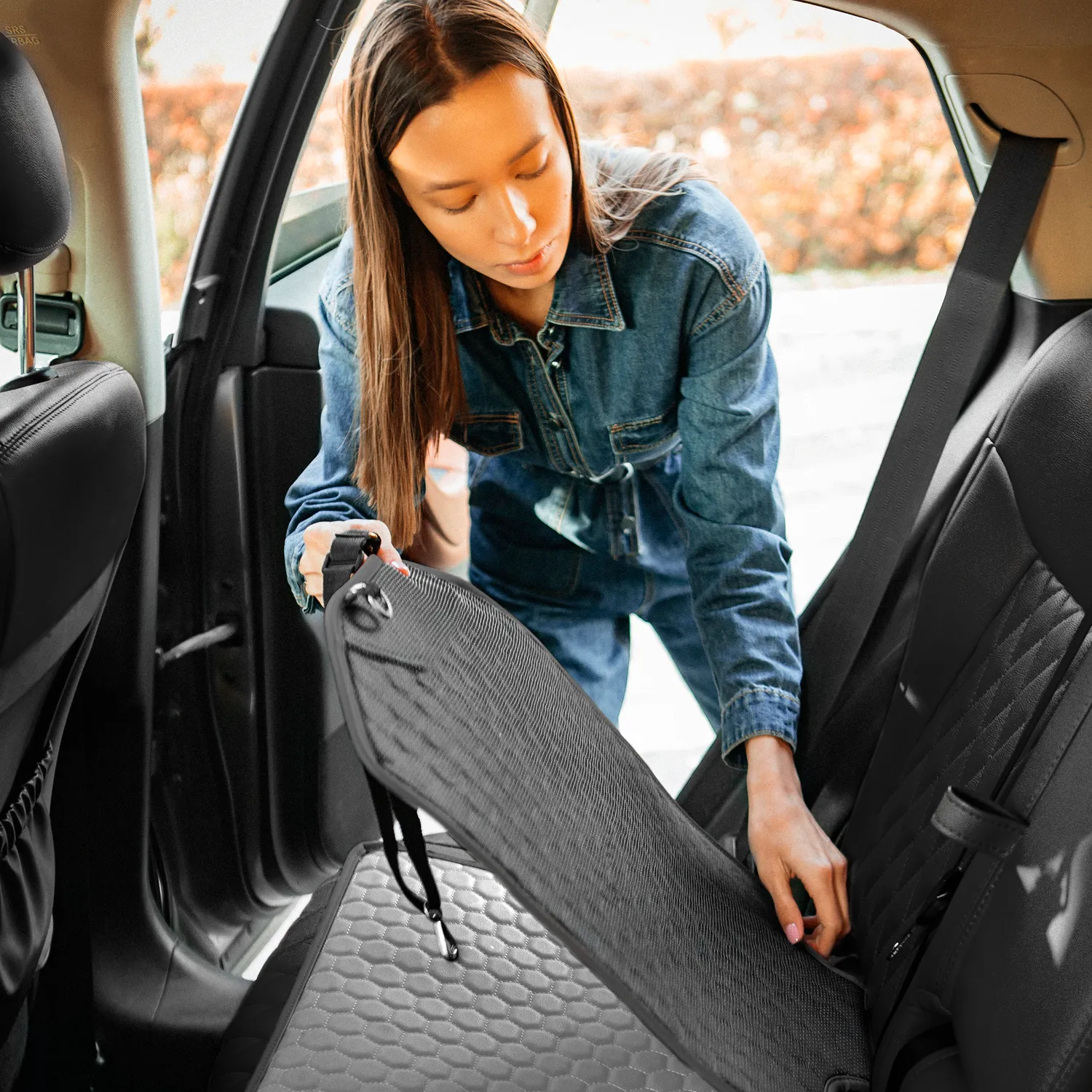 Car Seat Protector Mat | Gray “Hexy” by Owleys - View 12