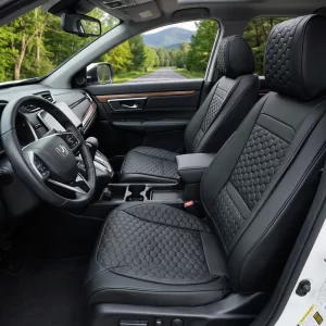 Honda CR-V Seat Covers (2017–2026) – Front Seat Custom Fit, Premium Eco-Leather (Black)  |  Owleys