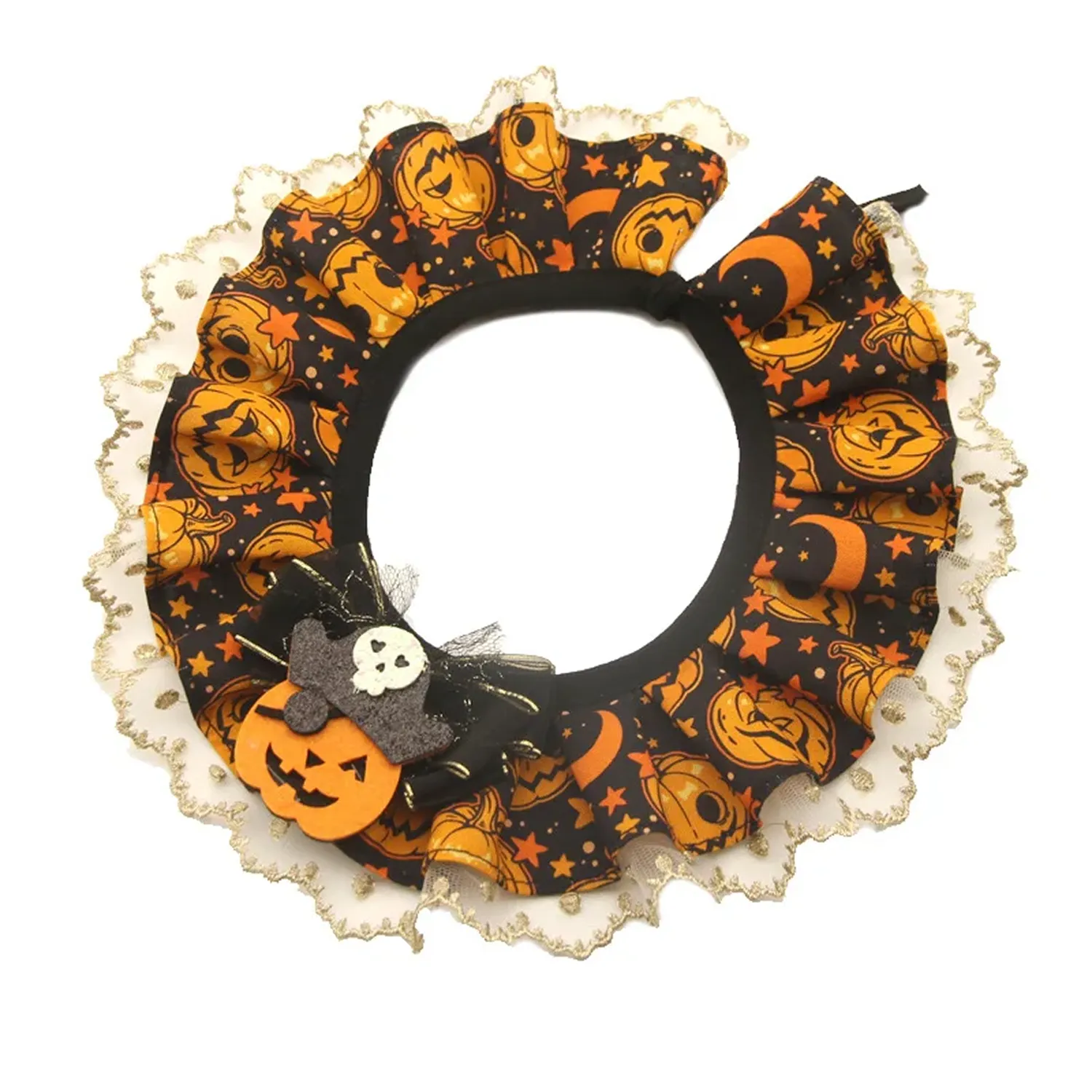 Halloween Lace Pet Collar  |  “Pumpkin Lace” by Owleys