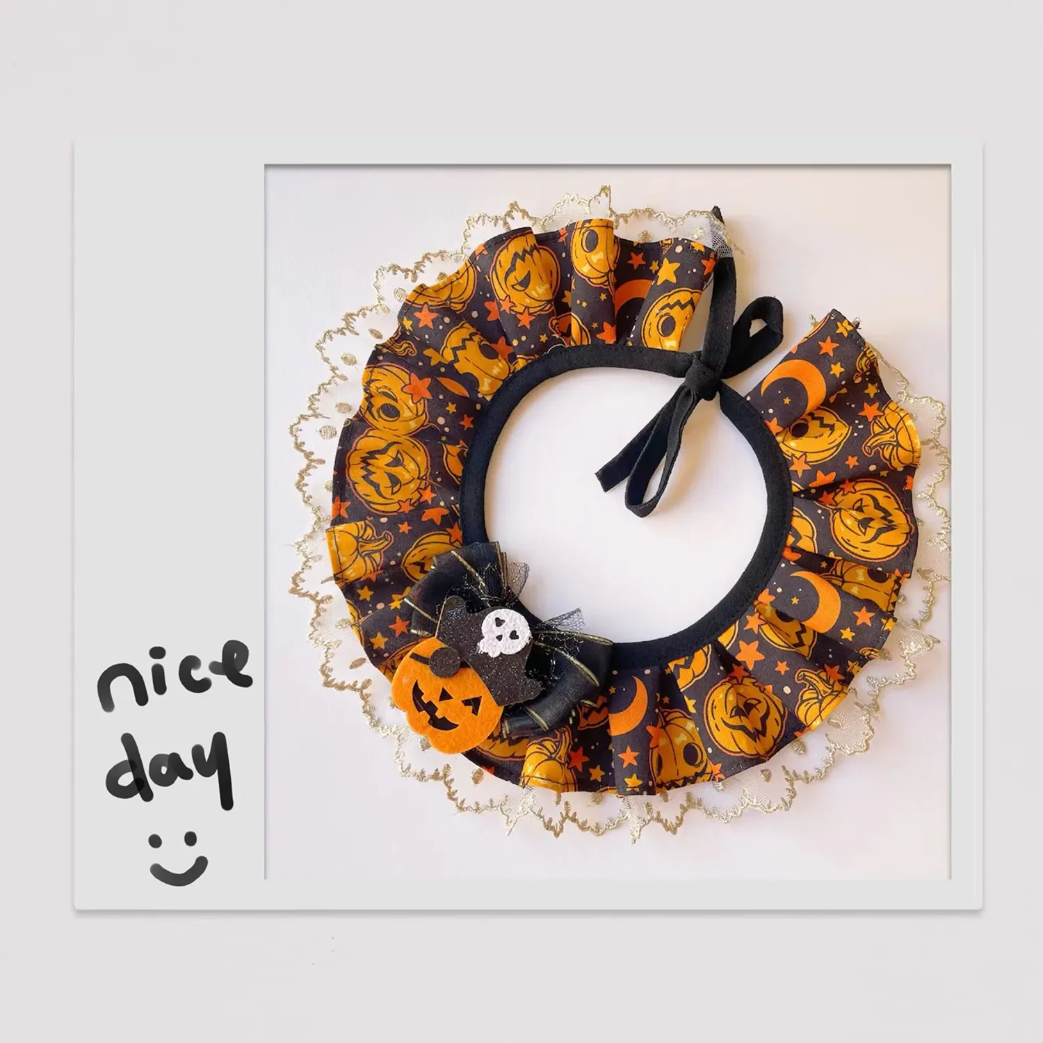 Halloween Lace Pet Collar  |  “Pumpkin Lace” by Owleys - View 5