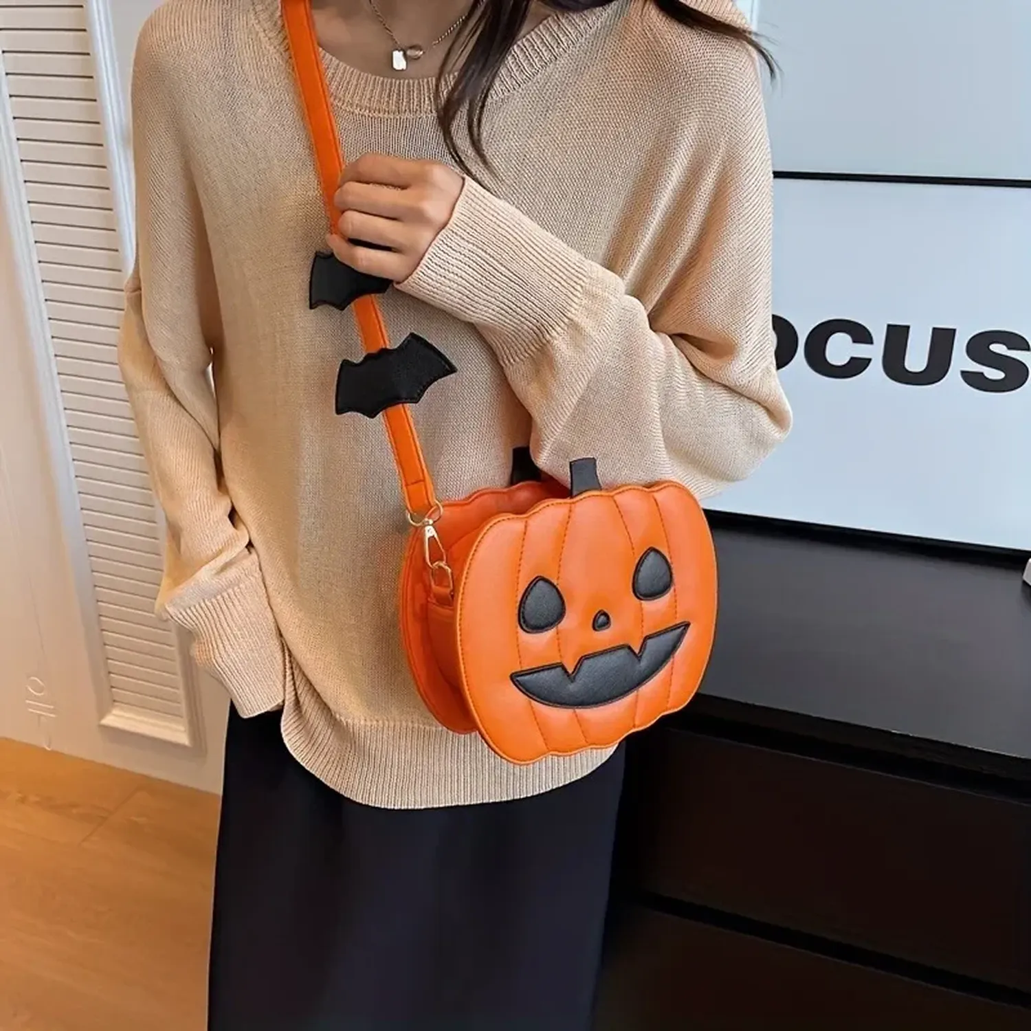Halloween Pumpkin Crossbody Bag  |  “Pumpkie” by Owleys - View 4