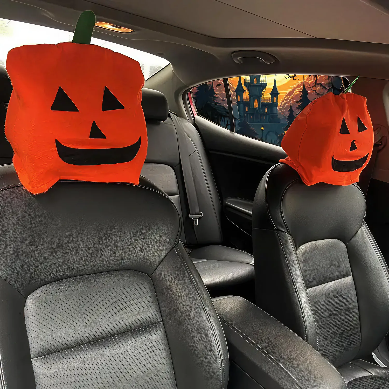 Halloween Pumpkin Car Headrest Covers (2 Pcs) | “Jack & Jill” by Owleys