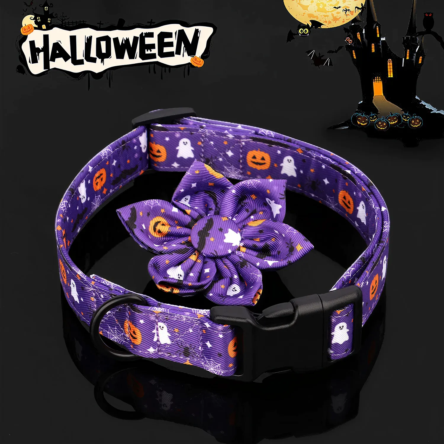 Halloween Themed Dog Collar  |  “Boo Blossom” by Owleys - View 9