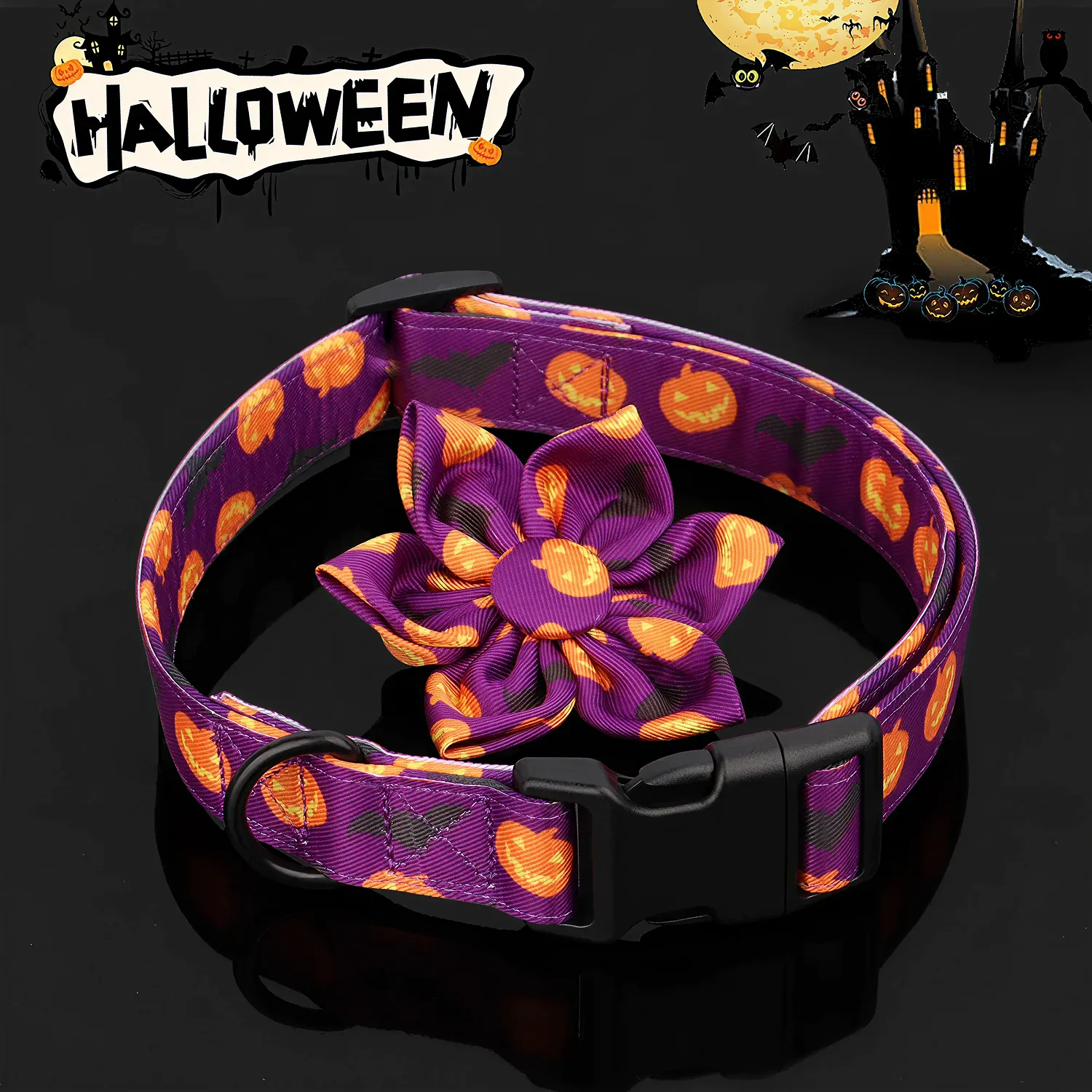 Halloween Themed Dog Collar  |  “Boo Blossom” by Owleys - View 8