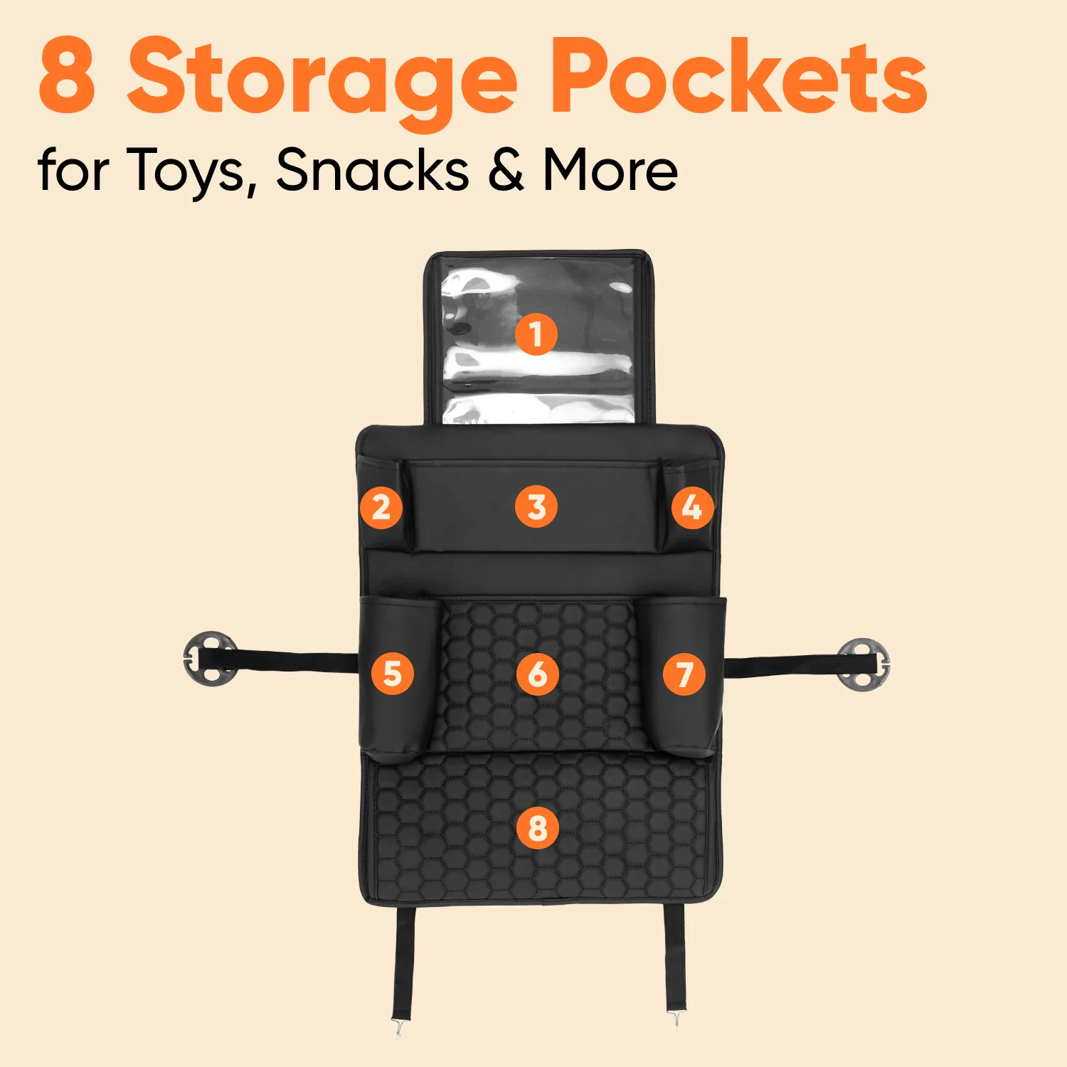 Car Back Of Seat Organizer  |  Black “Hexy” by Owleys - View 2