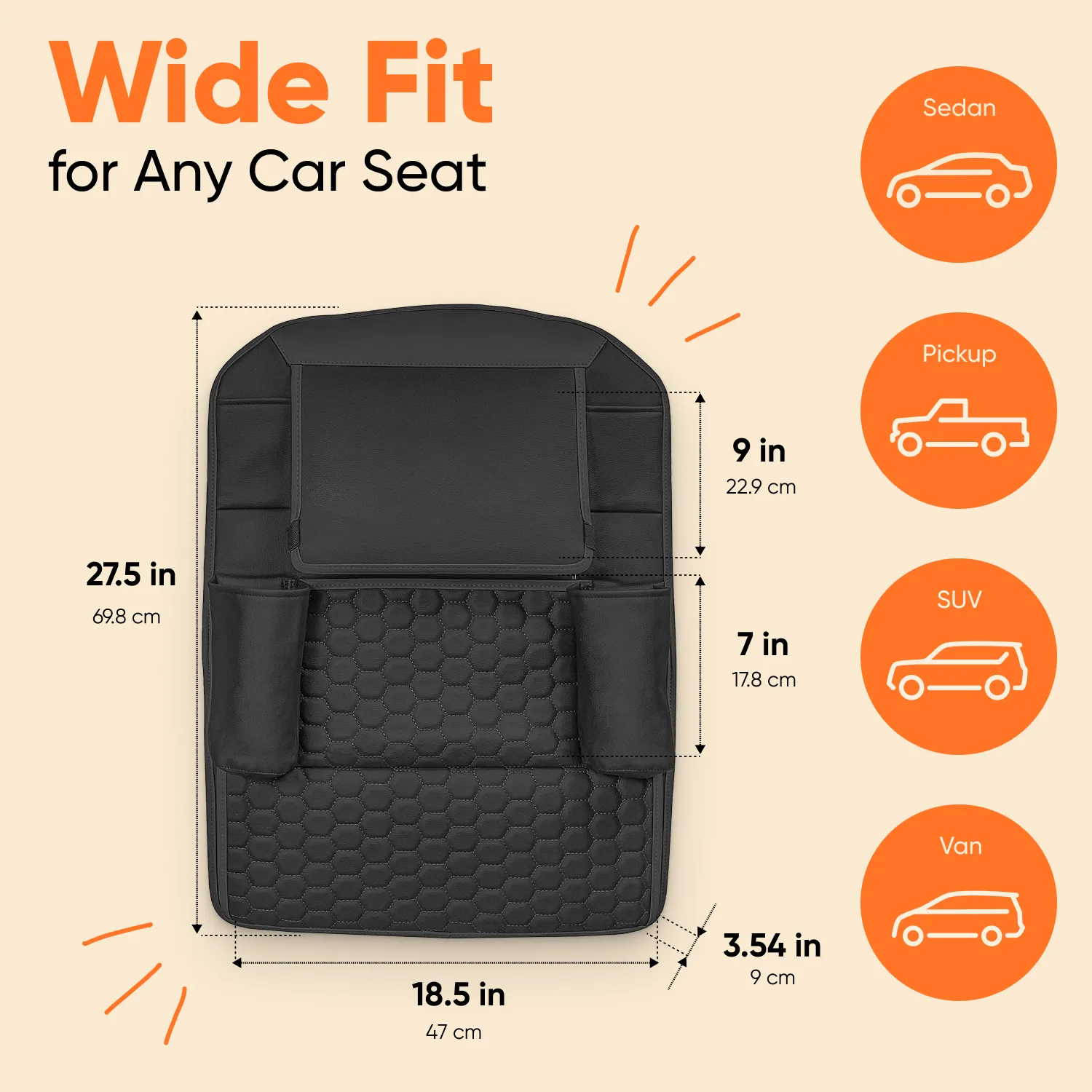 Car Back Of Seat Organizer  |  Black “Hexy” by Owleys - View 4