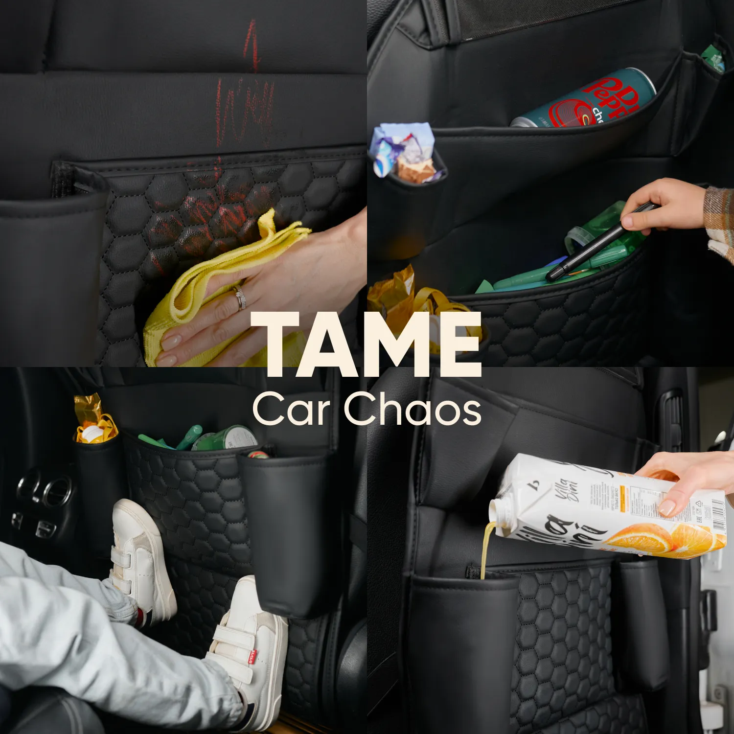 Car Back Of Seat Organizer  |  Black “Hexy” by Owleys - View 5