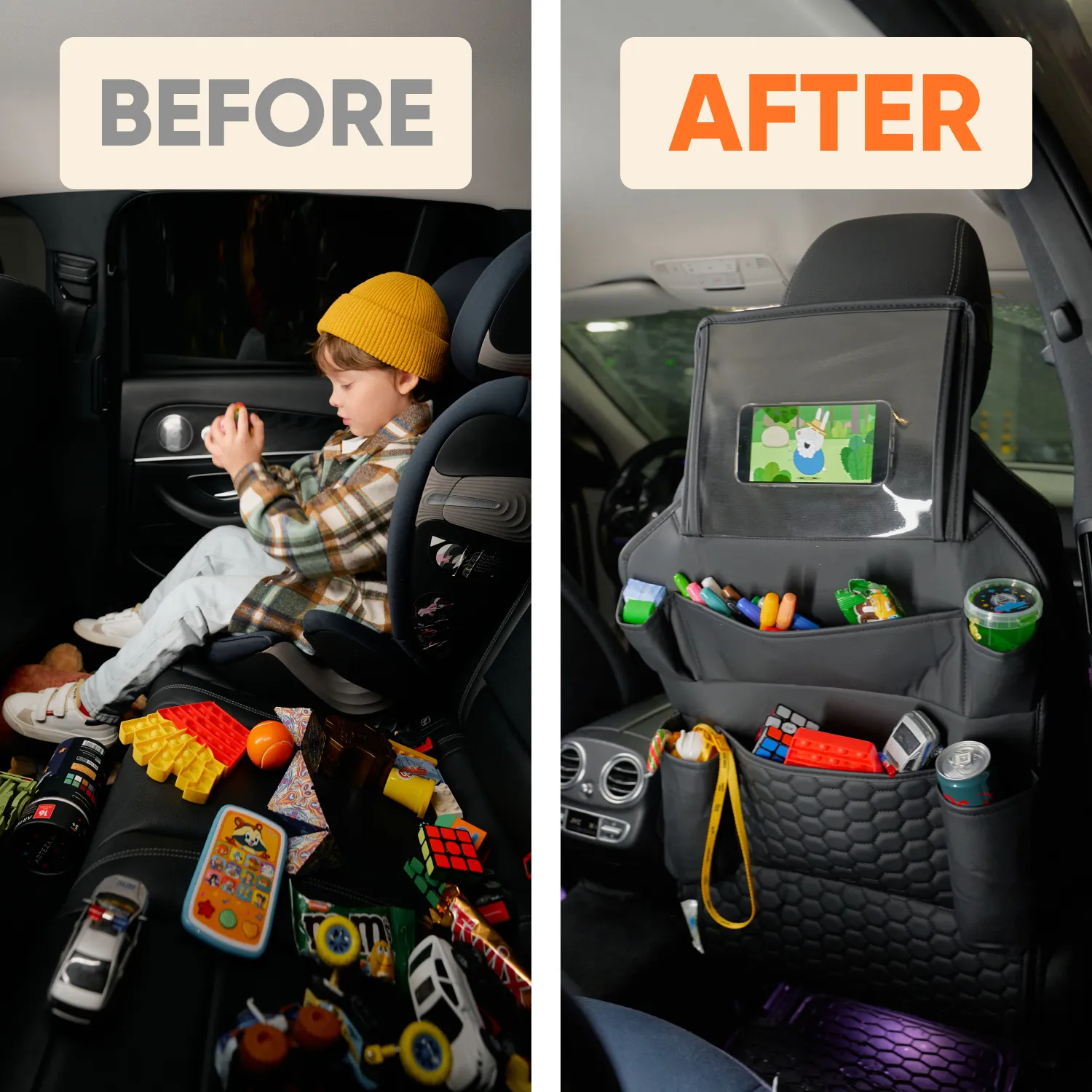 Car Back Of Seat Organizer  |  Black “Hexy” by Owleys - View 6