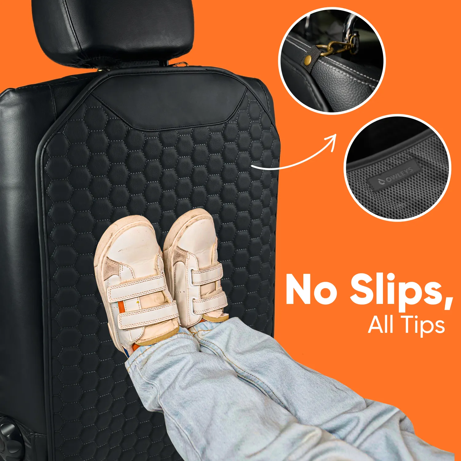 Car Seat Back Protector  |  Black “Hexy” by Owleys - View 6