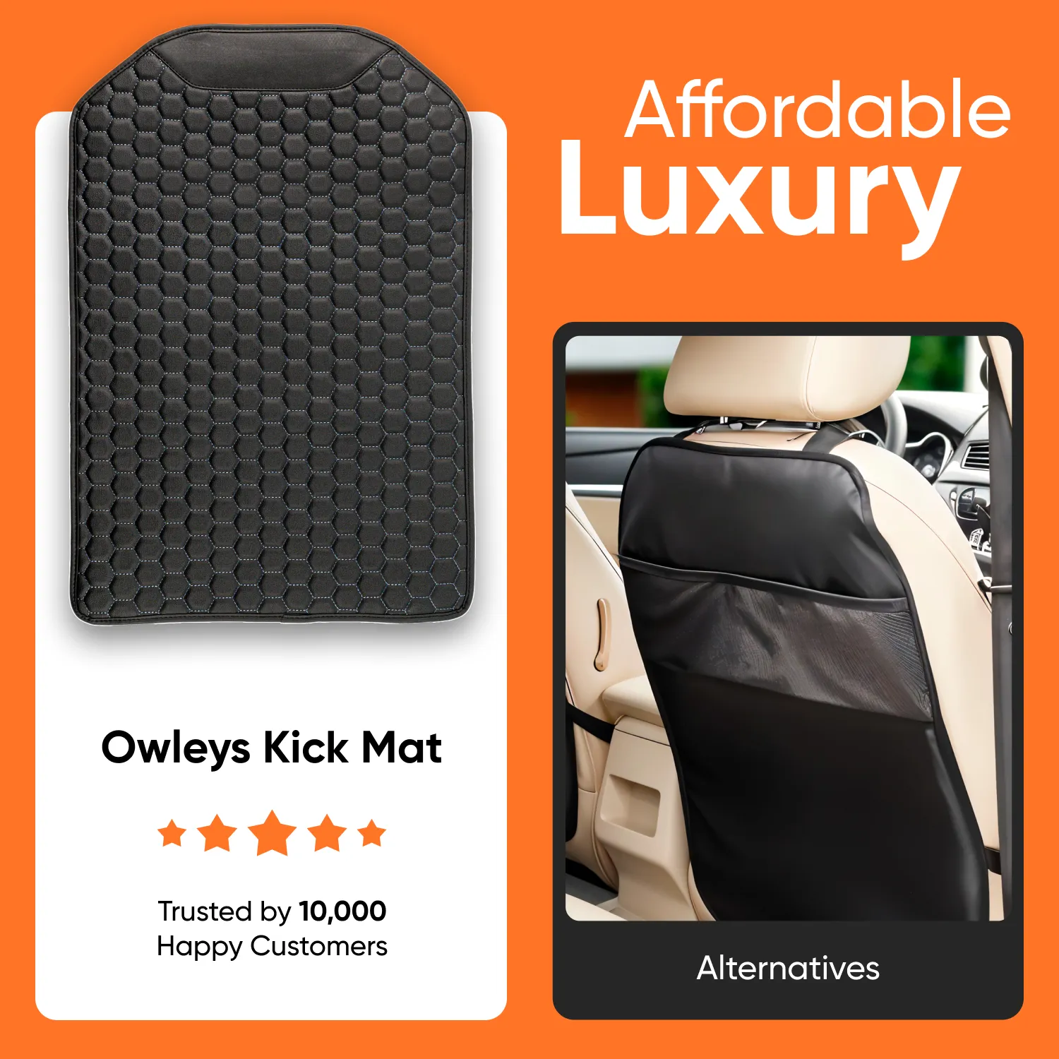 Car Seat Back Protector  |  Black “Hexy” by Owleys - View 9