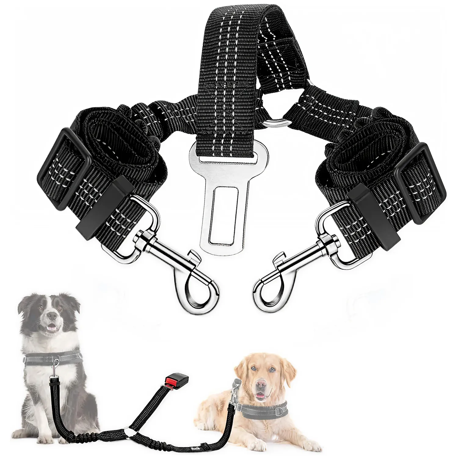 Double Dog Seat Belt, 2 Point Dog Car Seat Belt – Paw Pal Collection  |  Owleys Partnership - View 8