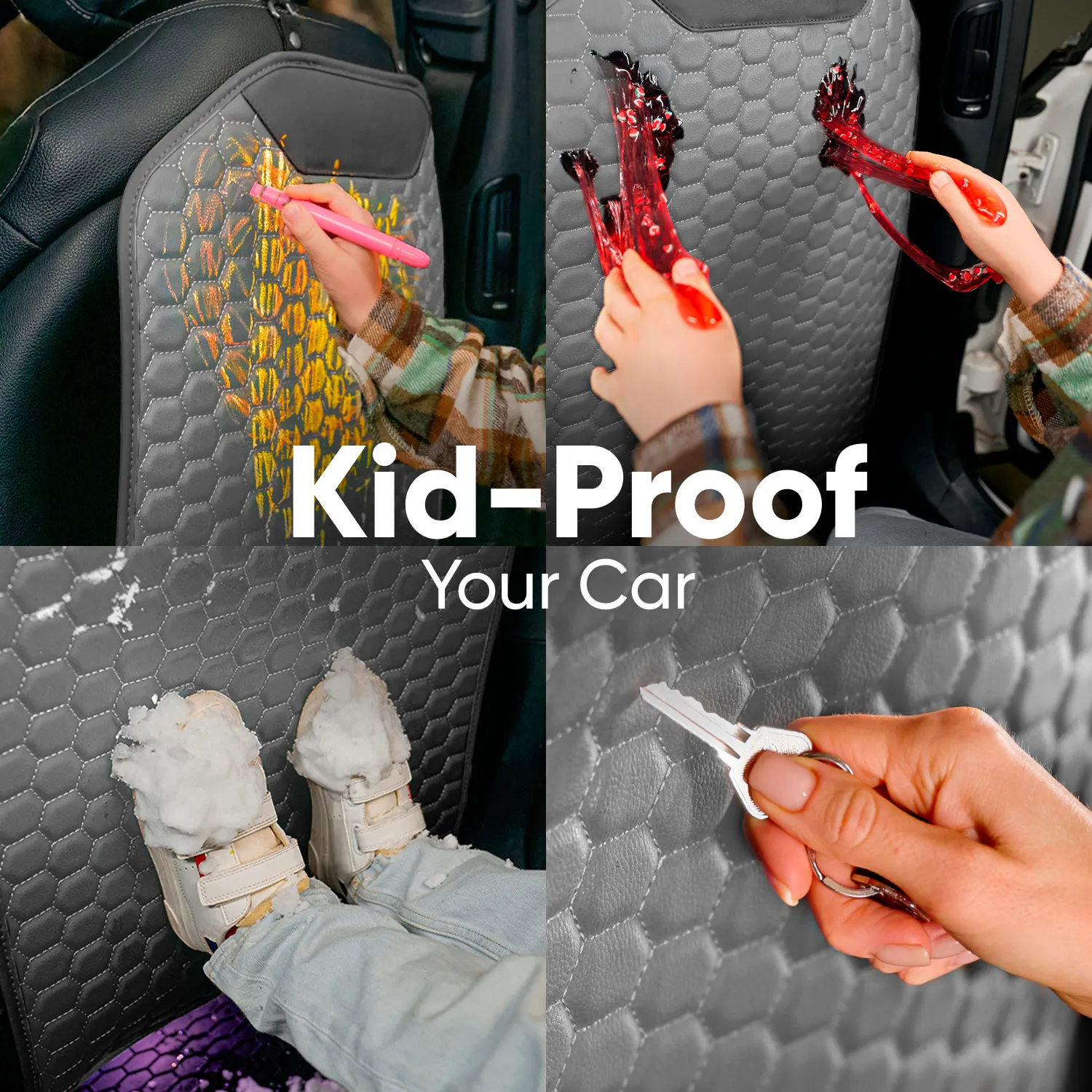 Car Seat Back Protector  |  Gray “Hexy” by Owleys - View 3